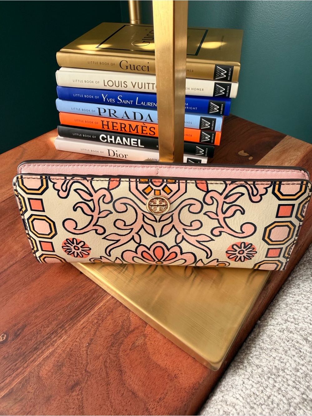 Tory Burch Cream & Pink Floral Snap Card Wallet